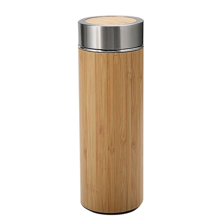 Custom Double Wall 450ml Tea Infuser Insulated Vacuum Bamboo Stainless Steel Waters Bottle with Lid