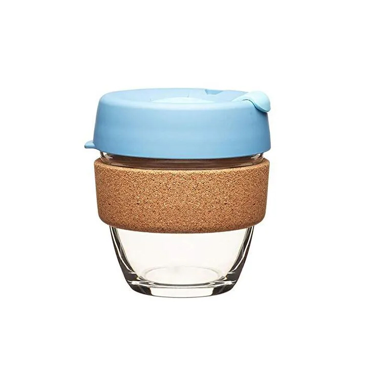 Reusable Glass Borosilicate Coffee Cup 8oz Keep Travel Mug with Lid Cork Sleeve