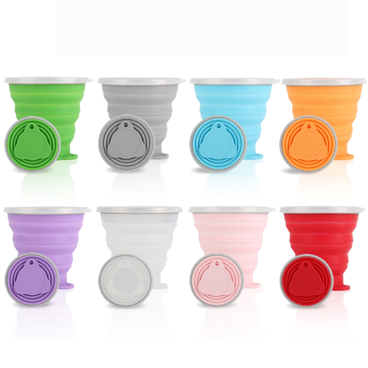 Custom 180ML Silicone Collapsible Travel Cup Silicone Folding Camping Cup Expandable Drinking Cup Set