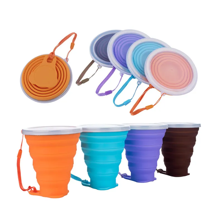 Custom 270ml BPA FREE Food Grade Water Cup Travel Silicone Retractable Portable Outdoor Coffee Foldable Silicone Cup