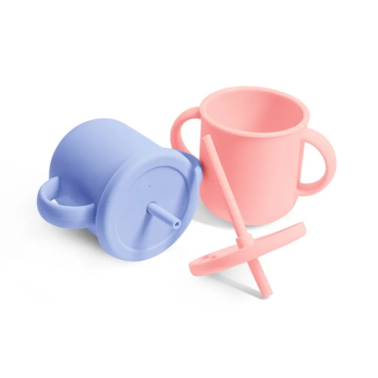 Wholesale 300ml Kids Silicone Training Baby Sippy Cups Baby Drinking with Lids Snack Silicone Toddler Cup