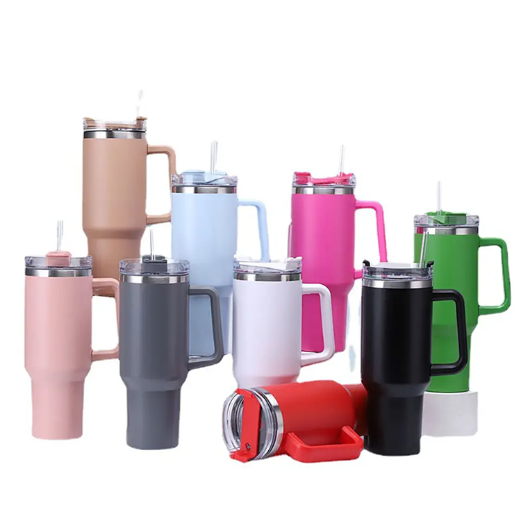 Custom 40oz Stainless Steel Beer Tumbler Double Wall Insulated Travel Mug with Straw and Handle
